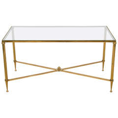 Vintage Brass and Glass X-Base Coffee or Cocktail Table