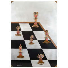 Large Signed Metal Wall Art 'Chess' by Artist Alex Kovacs, 1970s 12