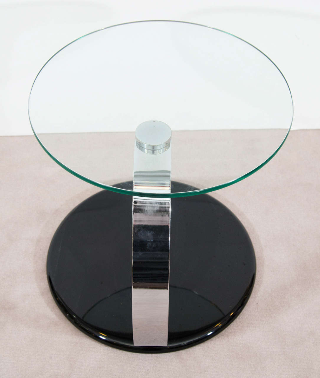 Acrylic 1980s Pair of Circular Glass and Chrome Side or End Tables