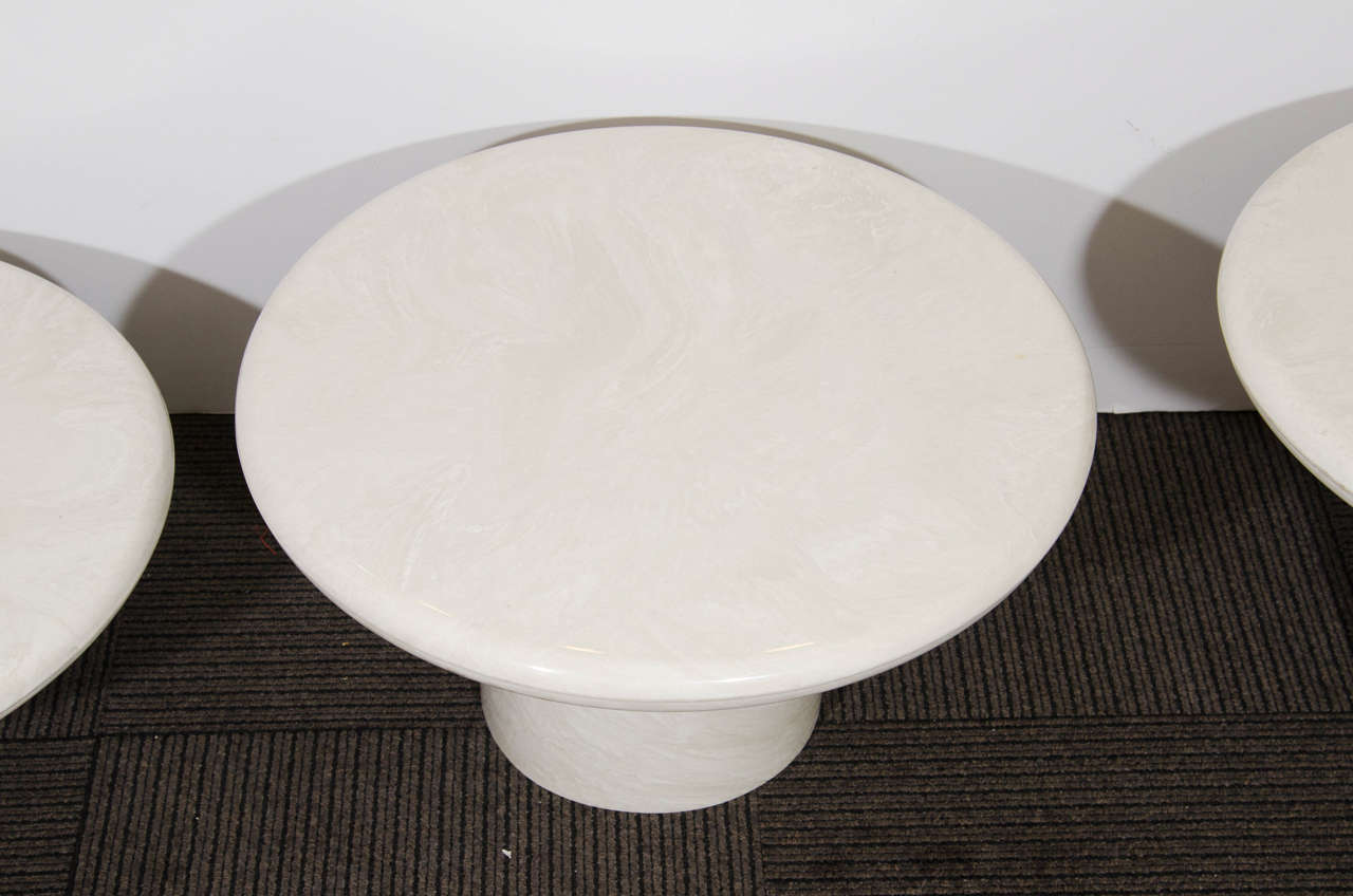 Late 20th Century Fantastic Set of Three Italian Marble Pedestal Form Tables For Sale