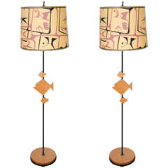 Midcentury Pair of Cubist Style Fish Lamps by Frederick Weinberg