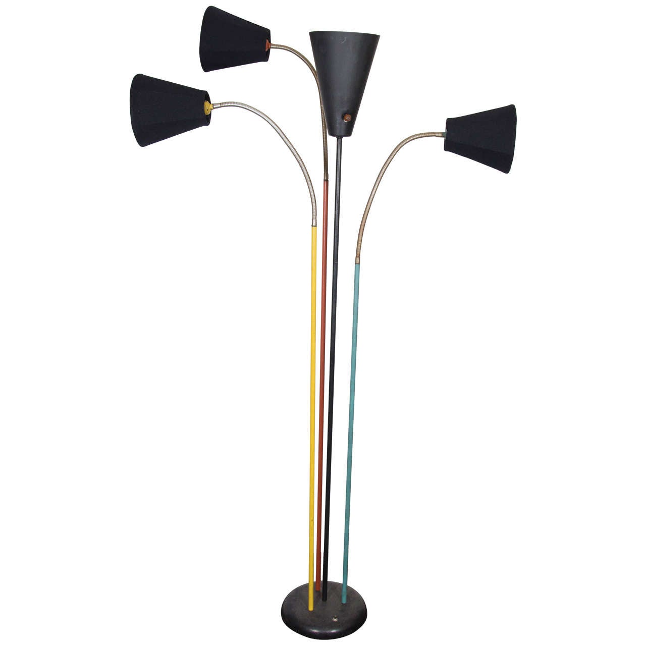 Mid-Century Greta Grossman Adjustable Floor Lamp with Three Lights and Torchiere For Sale