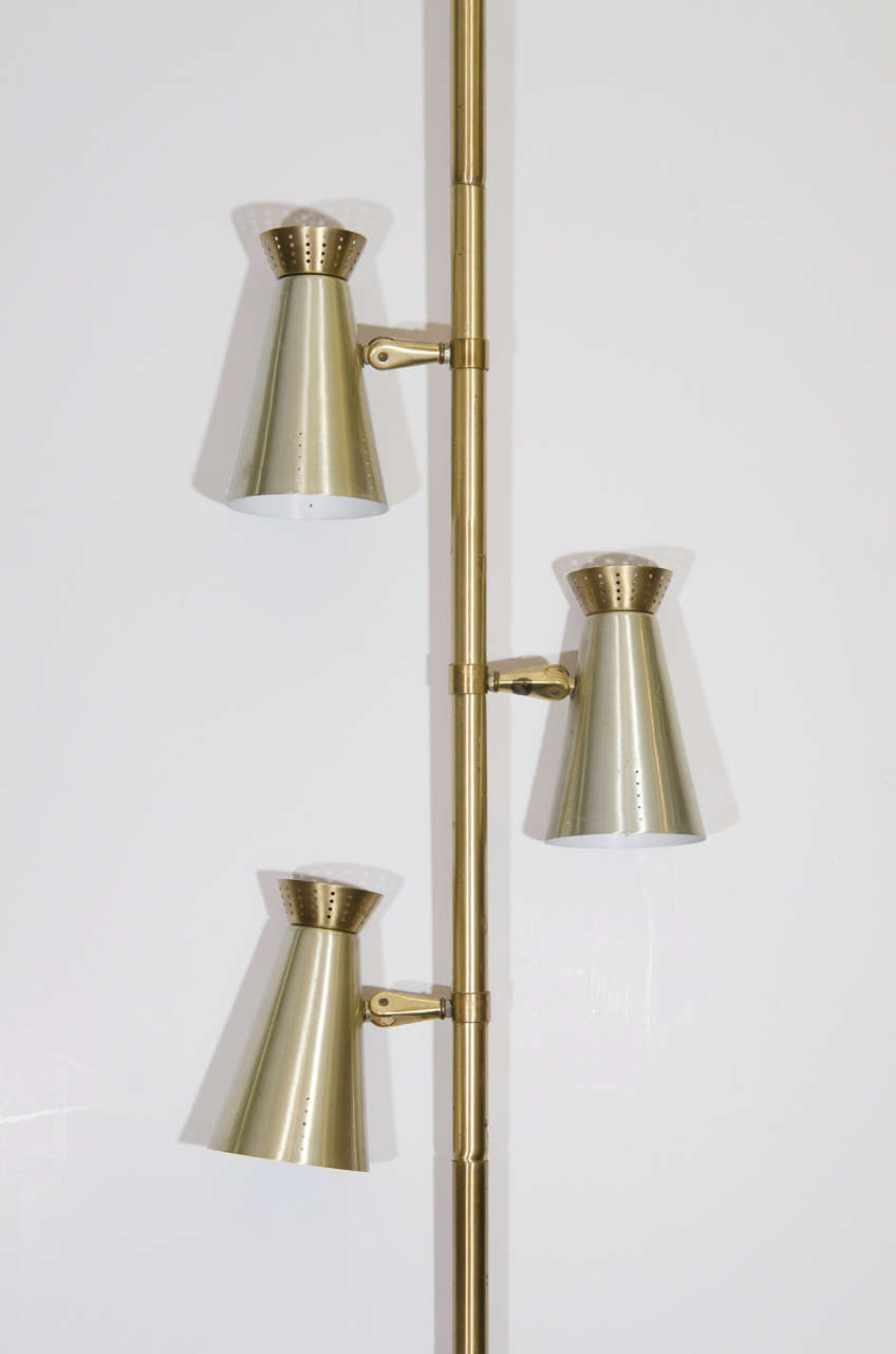 Mid-Century Modern Midcentury Brass Triple Light Floor to Ceiling Lamp For Sale