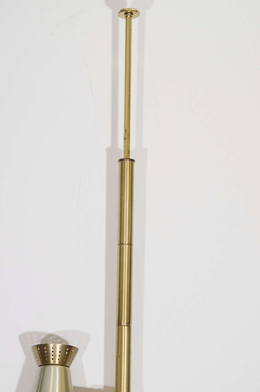 20th Century Midcentury Brass Triple Light Floor to Ceiling Lamp For Sale