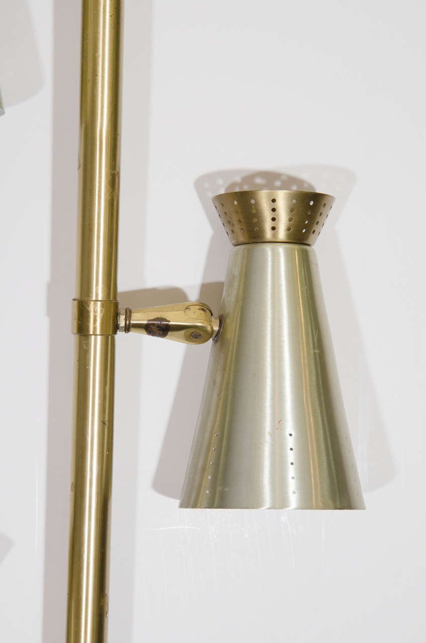 Midcentury Brass Triple Light Floor to Ceiling Lamp For Sale 1