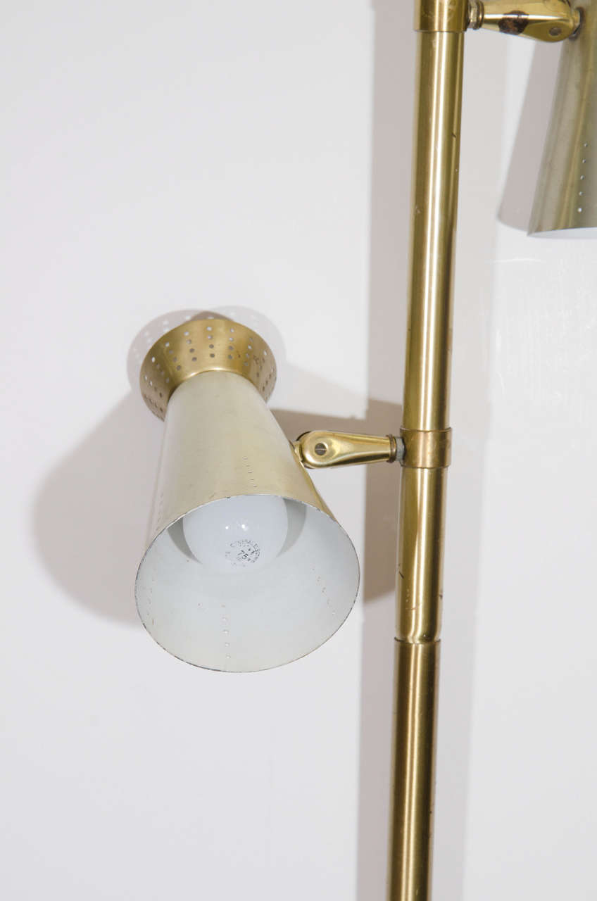 Midcentury Brass Triple Light Floor to Ceiling Lamp For Sale 2