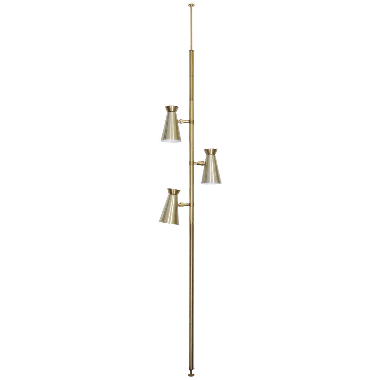 Midcentury Brass Triple Light Floor to Ceiling Lamp For Sale