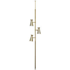 Midcentury Brass Triple Light Floor to Ceiling Lamp