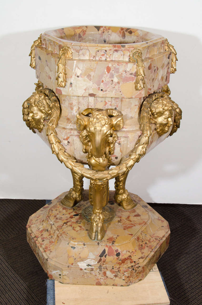 Antique Gilt Bronze Mounted Breche D'Alep Marble Jardiniere