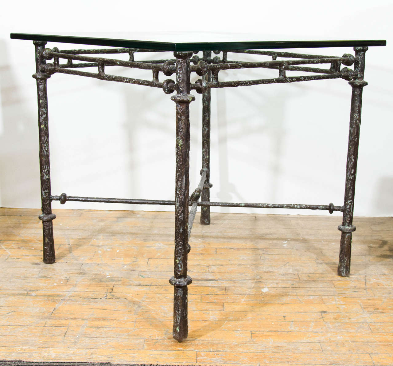 Glass Midcentury Giacometti Inspired X-Base Table