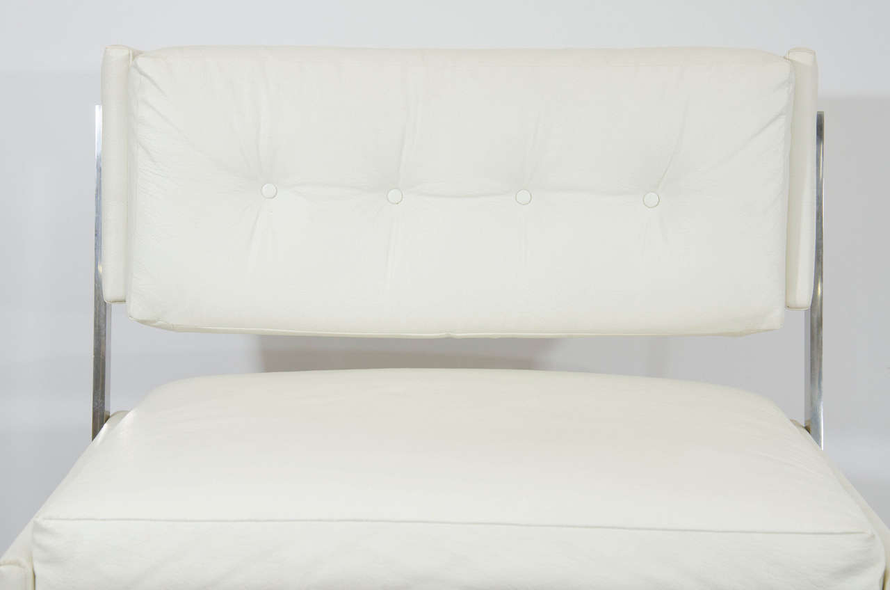 American Midcentury Pair of Button Tufted White Harvey Probber Lounge Chairs