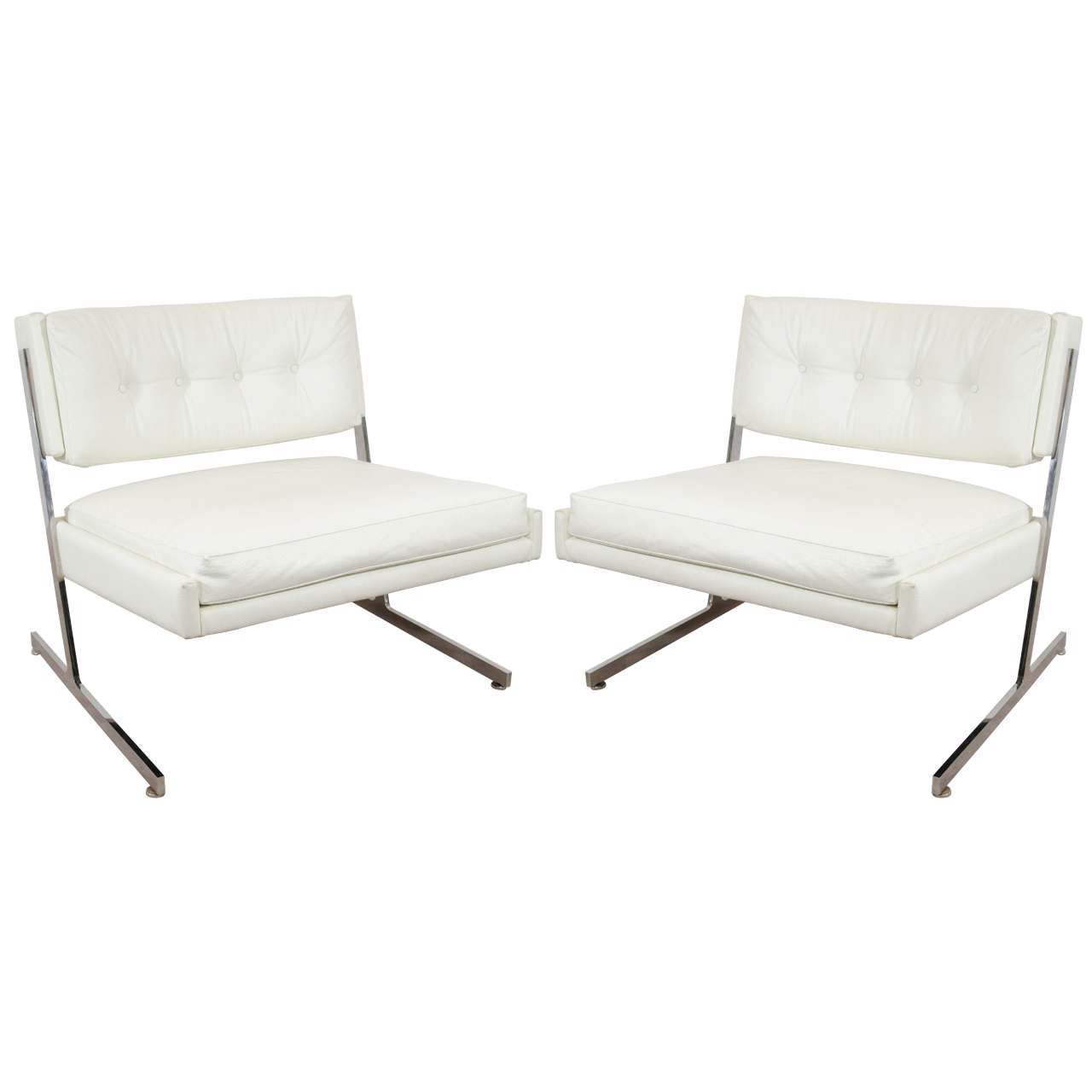 Midcentury Pair of Button Tufted White Harvey Probber Lounge Chairs