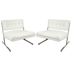 Midcentury Pair of Button Tufted White Harvey Probber Lounge Chairs