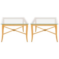 Retro Pair of Tommi Parzinger End and Side Tables with X-Base Frame