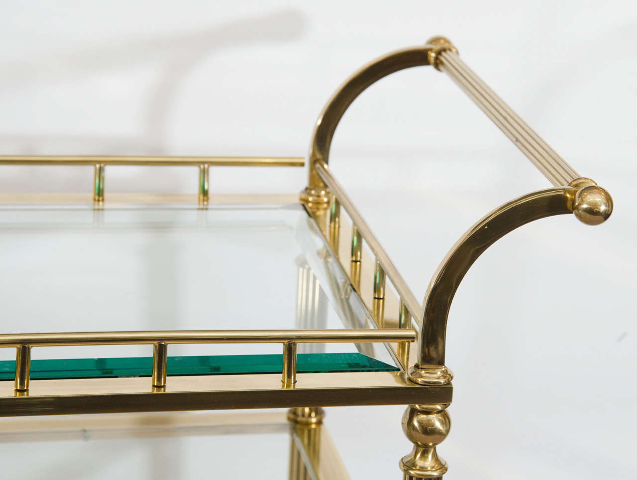 Midcentury Double Handle Three-Tier Brass Bar Cart In Good Condition In New York, NY