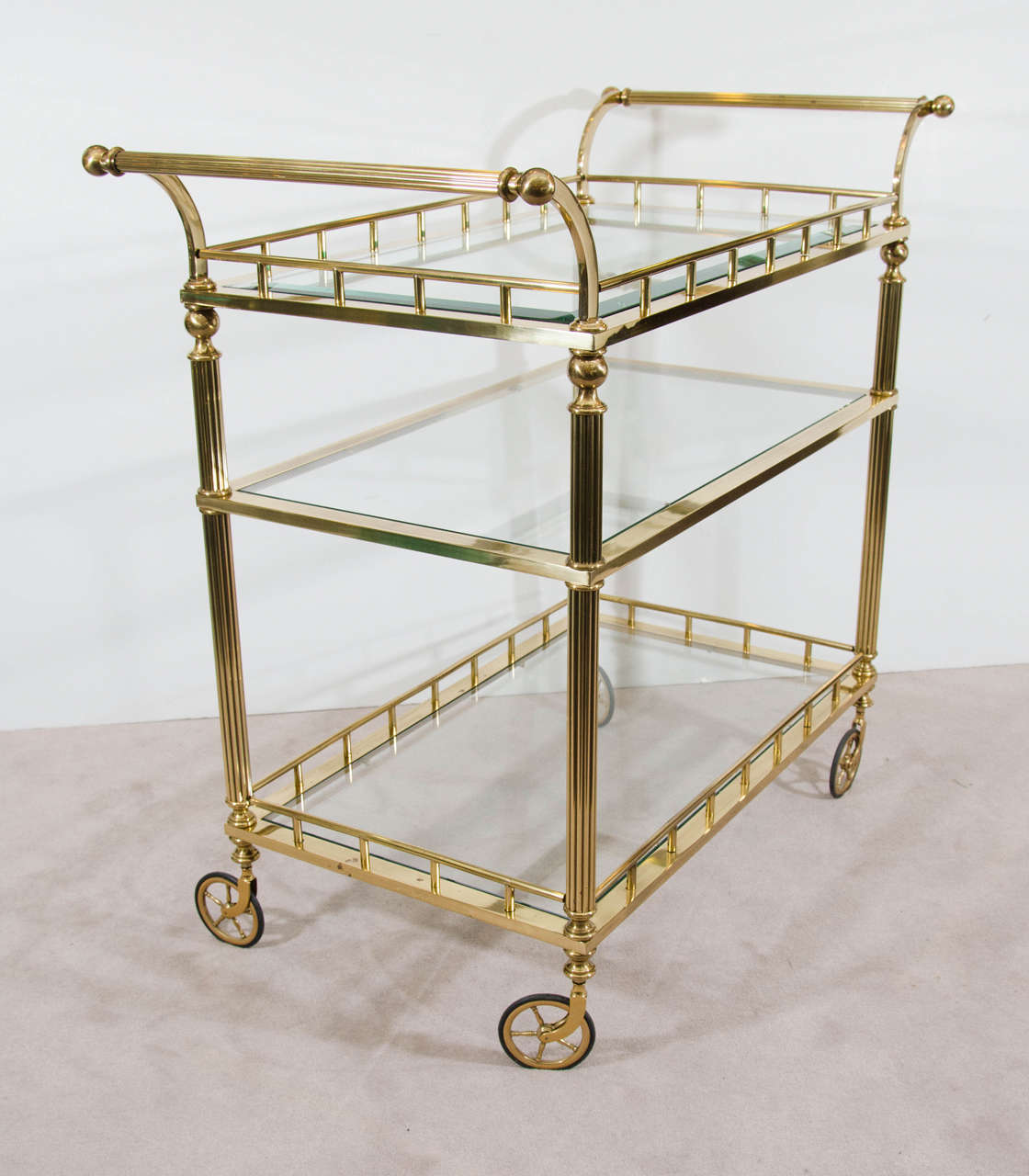 Midcentury Double Handle Three-Tier Brass Bar Cart 1