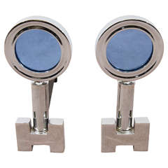 Art Deco Pair of Blue Mirror and Chrome Andirons