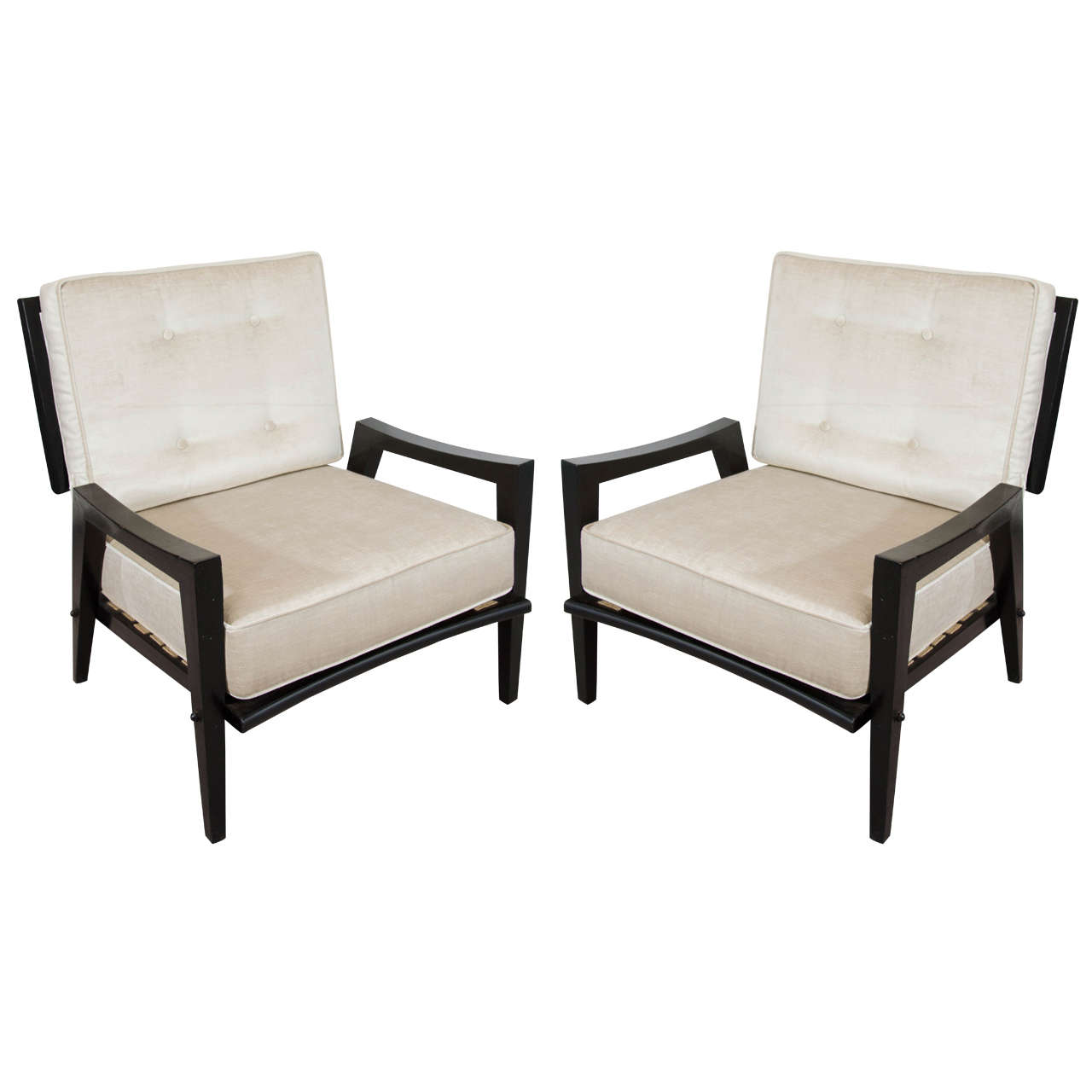 Midcentury Pair of Lounge Chairs with Ebonized Wooden Frame