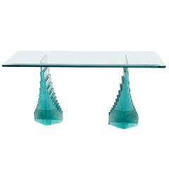 Vintage Console Table with Solid Glass Stepped Base