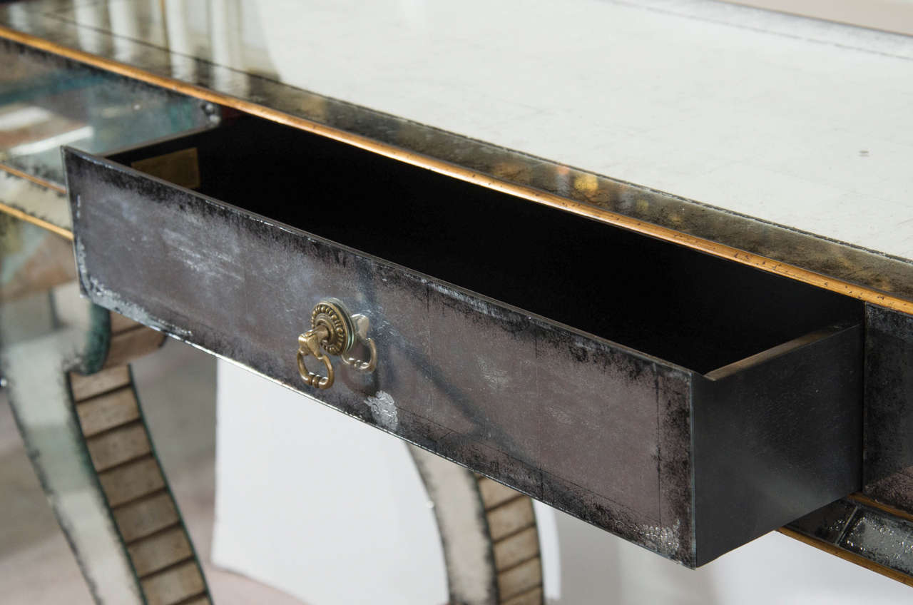 Antiqued Mirrored Console Table with Ball and Claw Feet In Good Condition In Astoria, NY