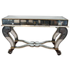 Antiqued Mirrored Console Table with Ball and Claw Feet