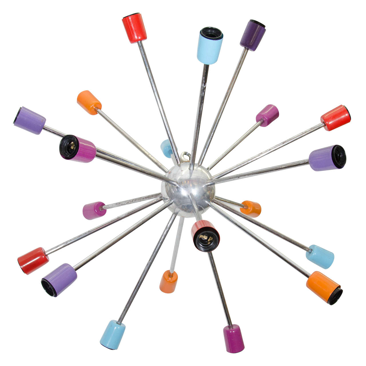 A Midcentury Chrome Sputnik Pendant with Multi-Colored Sockets
