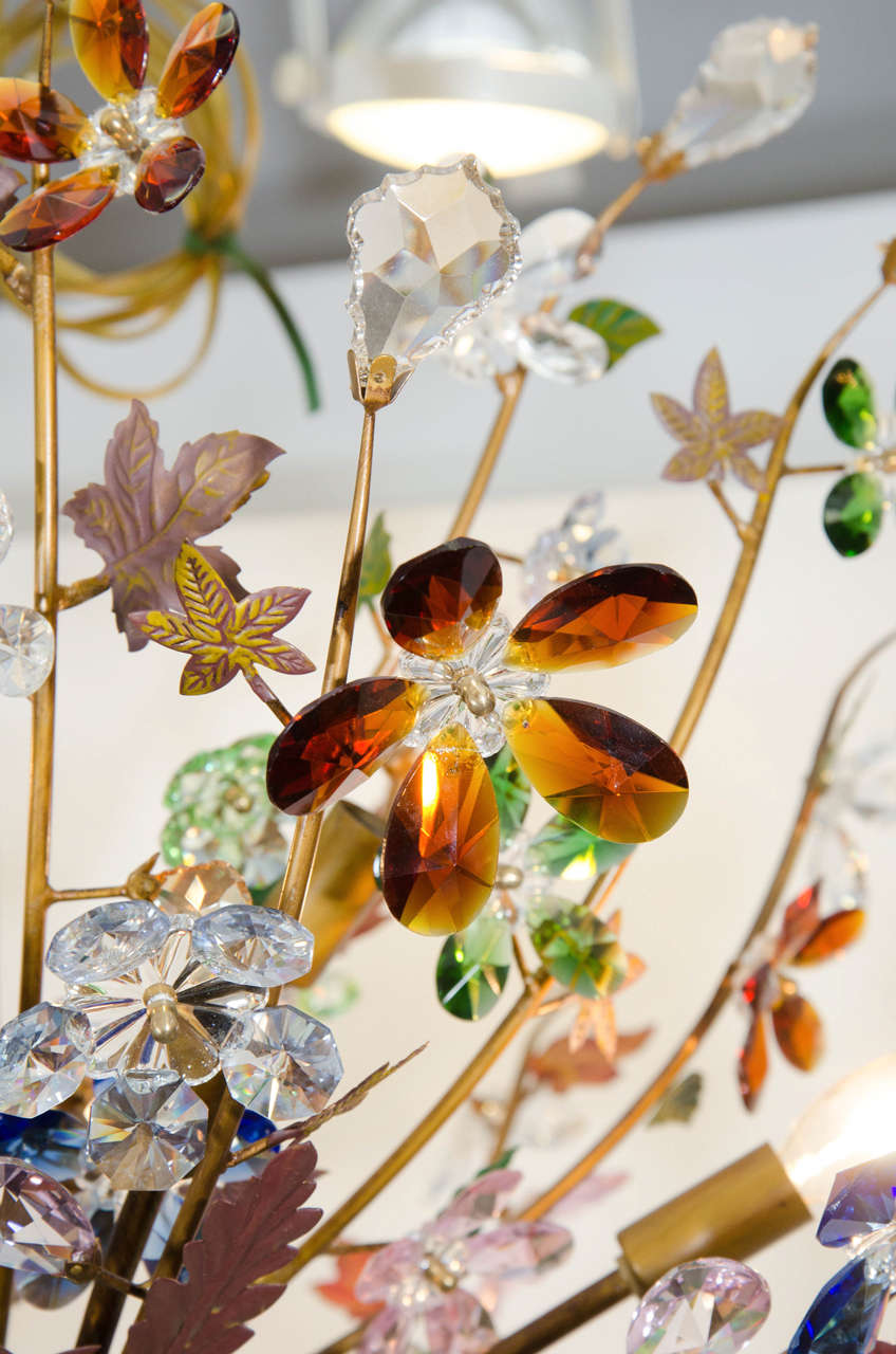 Mid-Century Modern A Midcentury Murano Glass Bouquet of Flowers Chandelier with Tole Leaves