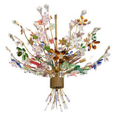 A Midcentury Murano Glass Bouquet of Flowers Chandelier with Tole Leaves
