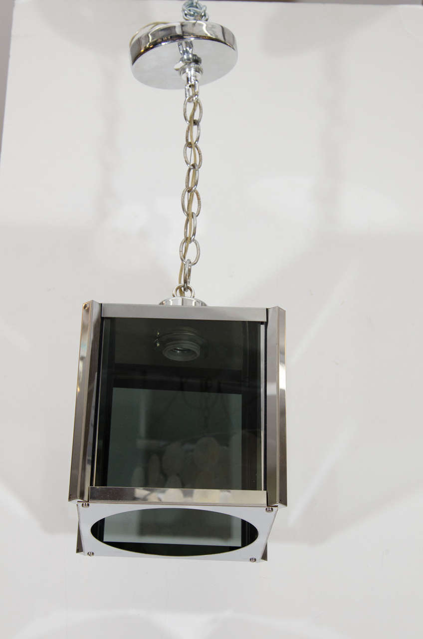 Midcentury Pair of Fredrick Ramond Smoked Glass Pendants