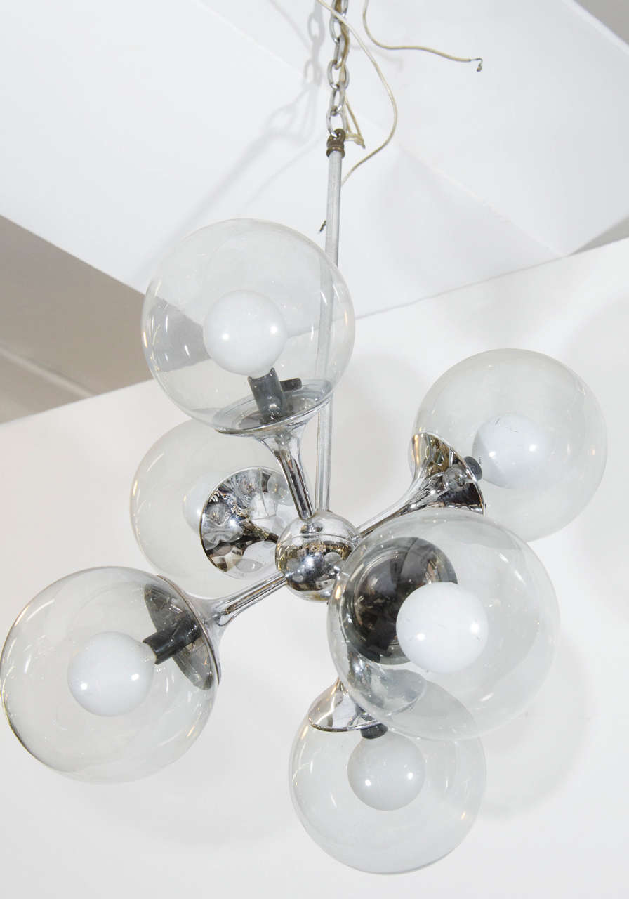 Mid-Century Modern Midcentury Chrome and Bubble Glass Sputnik Pendant