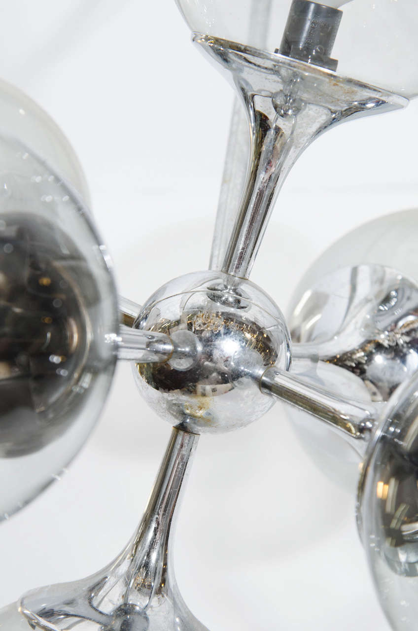 Midcentury Chrome and Bubble Glass Sputnik Pendant In Good Condition In New York, NY