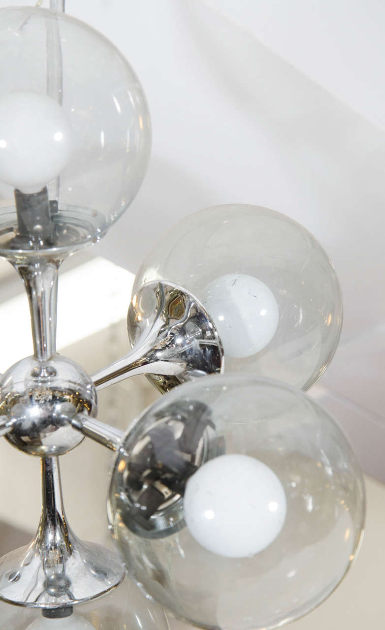 20th Century Midcentury Chrome and Bubble Glass Sputnik Pendant