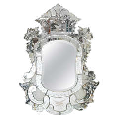 Vintage Venetian, Ornately Carved Etched Wall Mirror