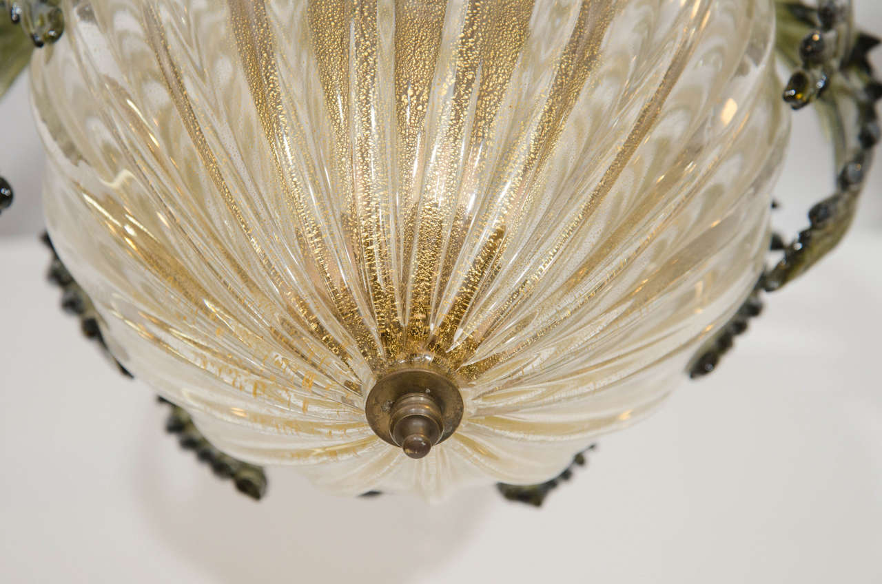 Glass Vintage Gold Flecked Barovier & Toso Ribbed Pendant, circa 1940s