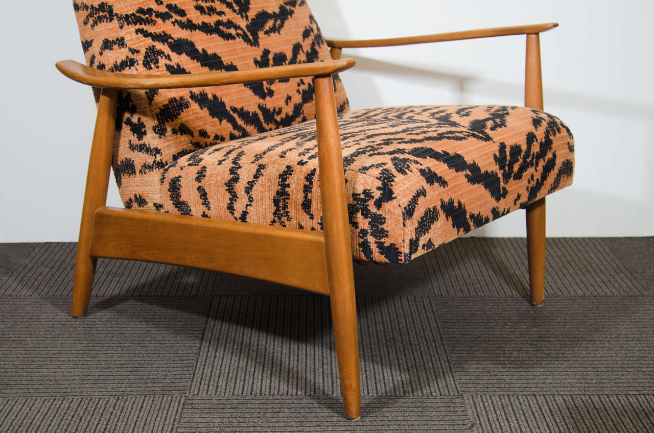 Mid-Century Modern Midcentury Teak Recliner with Tiger Velvet Upholstery by Milo Baughman
