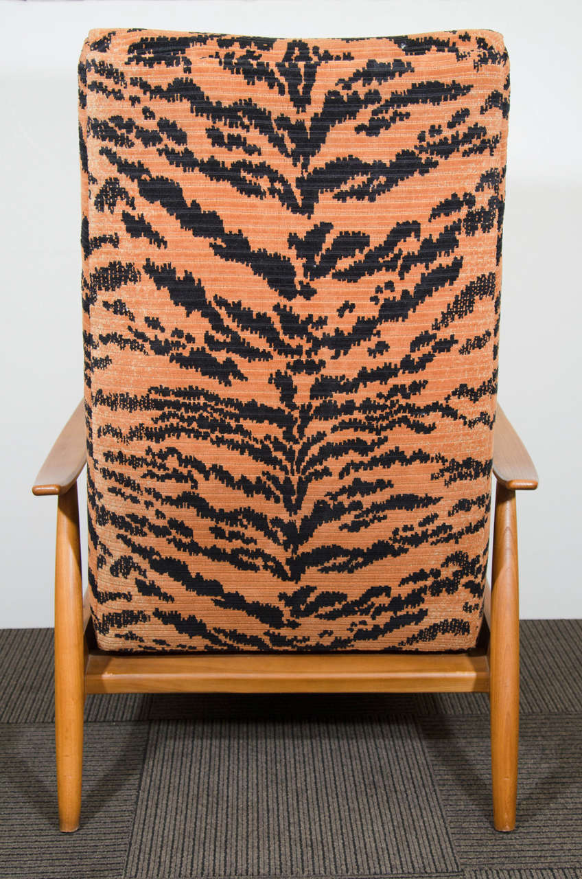 20th Century Midcentury Teak Recliner with Tiger Velvet Upholstery by Milo Baughman