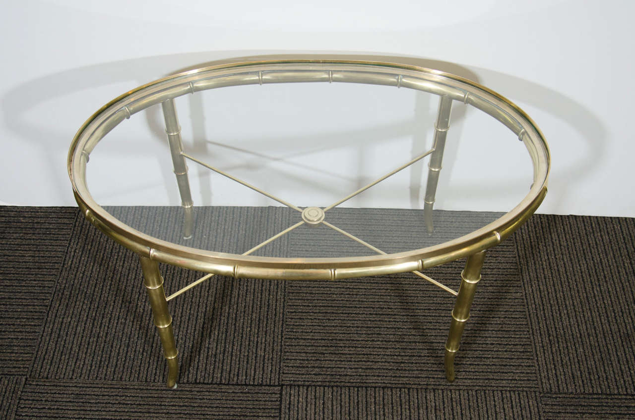 American Midcentury Oval Brass and Glass Tea Table/Occasional Table by Mastercraft