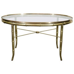 Midcentury Oval Brass and Glass Tea Table/Occasional Table by Mastercraft