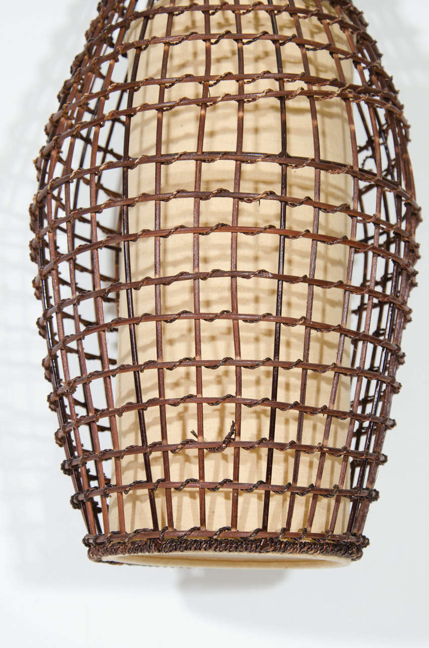Mid-Century Modern Midcentury Basket Style Wicker Pendant or Lantern
