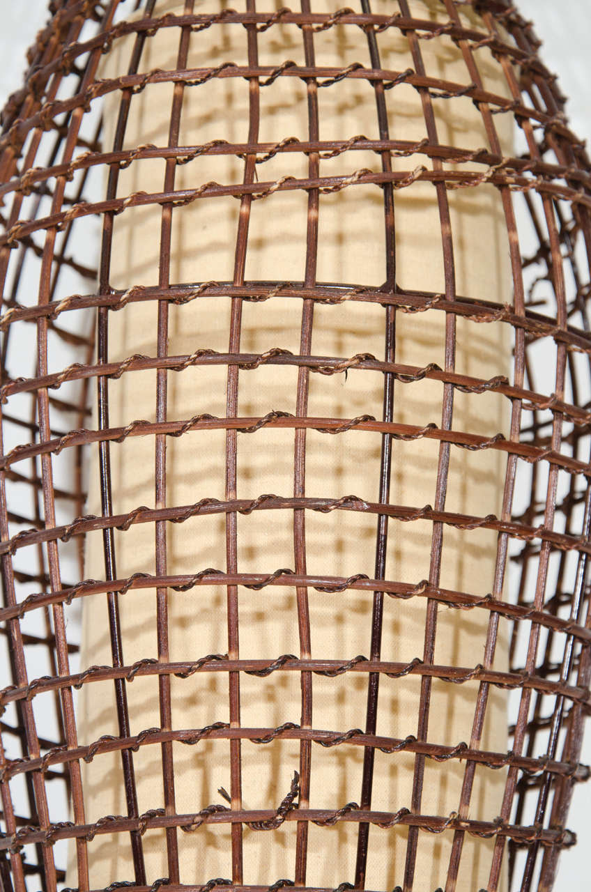 Midcentury Basket Style Wicker Pendant or Lantern In Good Condition In New York, NY