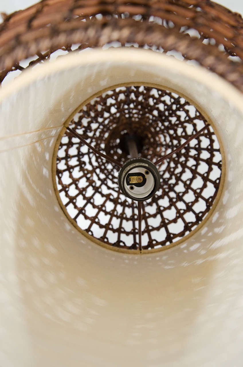 Midcentury Basket Style Wicker Pendant or Lantern In Good Condition In Astoria, NY
