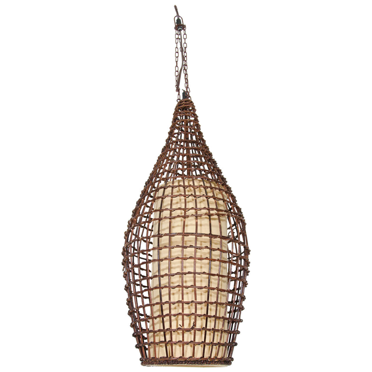 Midcentury Basket Style Wicker Pendant or Lantern