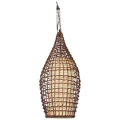 Midcentury Basket Style Wicker Pendant or Lantern