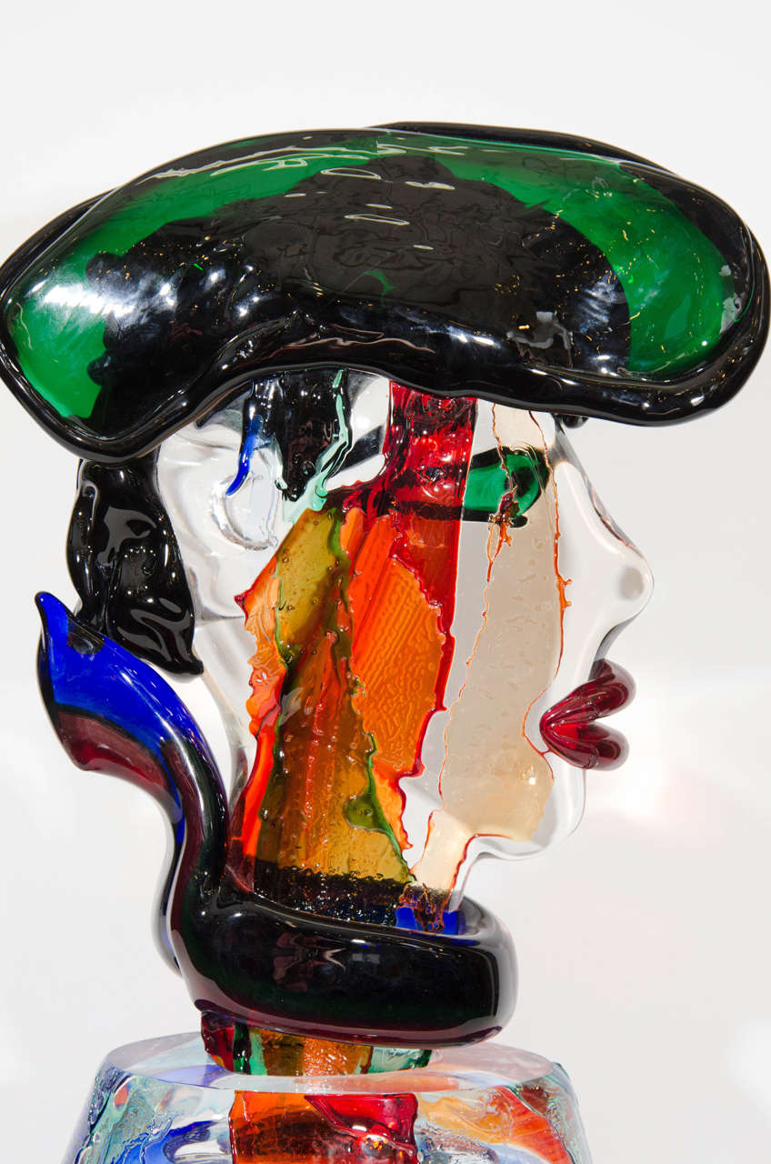 Vintage Murano Glass Sculptural Head or Bust of a Gondolier by Stefano Toso For Sale 3