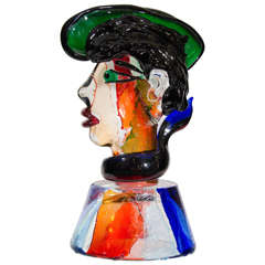 Vintage Murano Glass Sculptural Head or Bust of a Gondolier by Stefano Toso