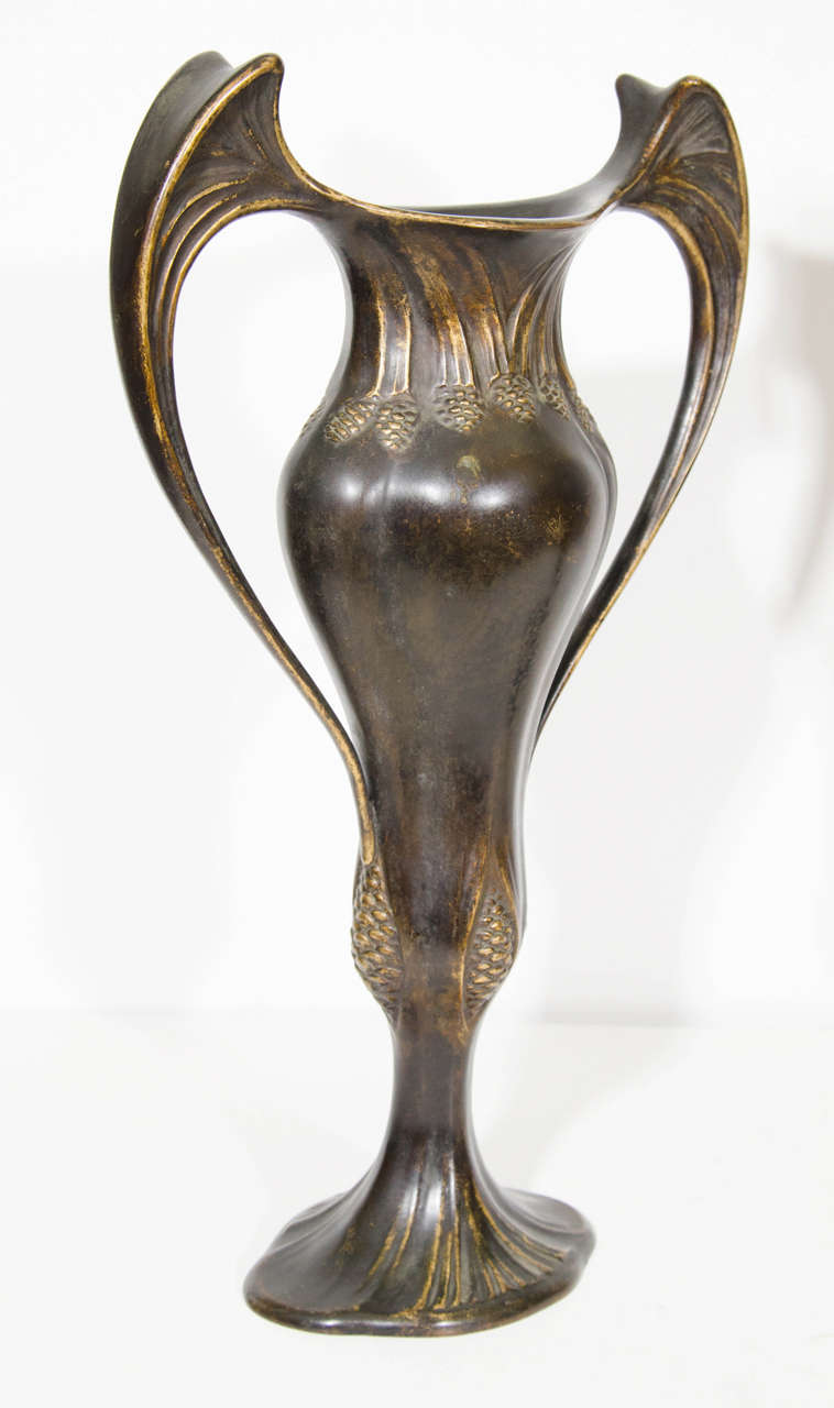Art Nouveau Pair of French Bronze Vases by Auguste Delaherche 1