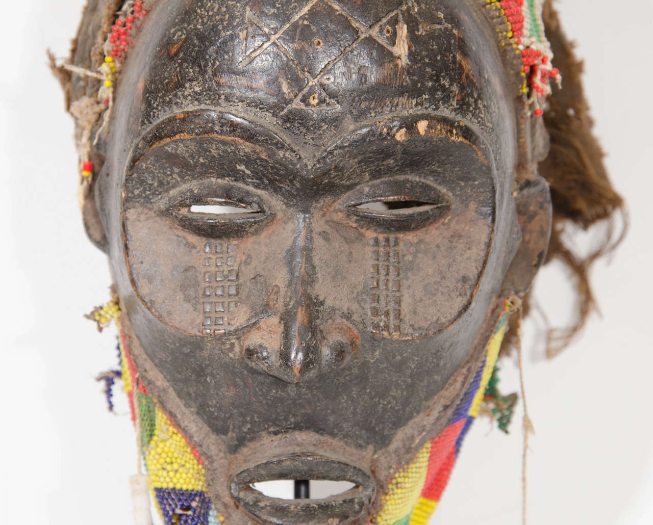 20th Century Beaded Wooden Mask in the Style of Chokwe Tribal Ritual