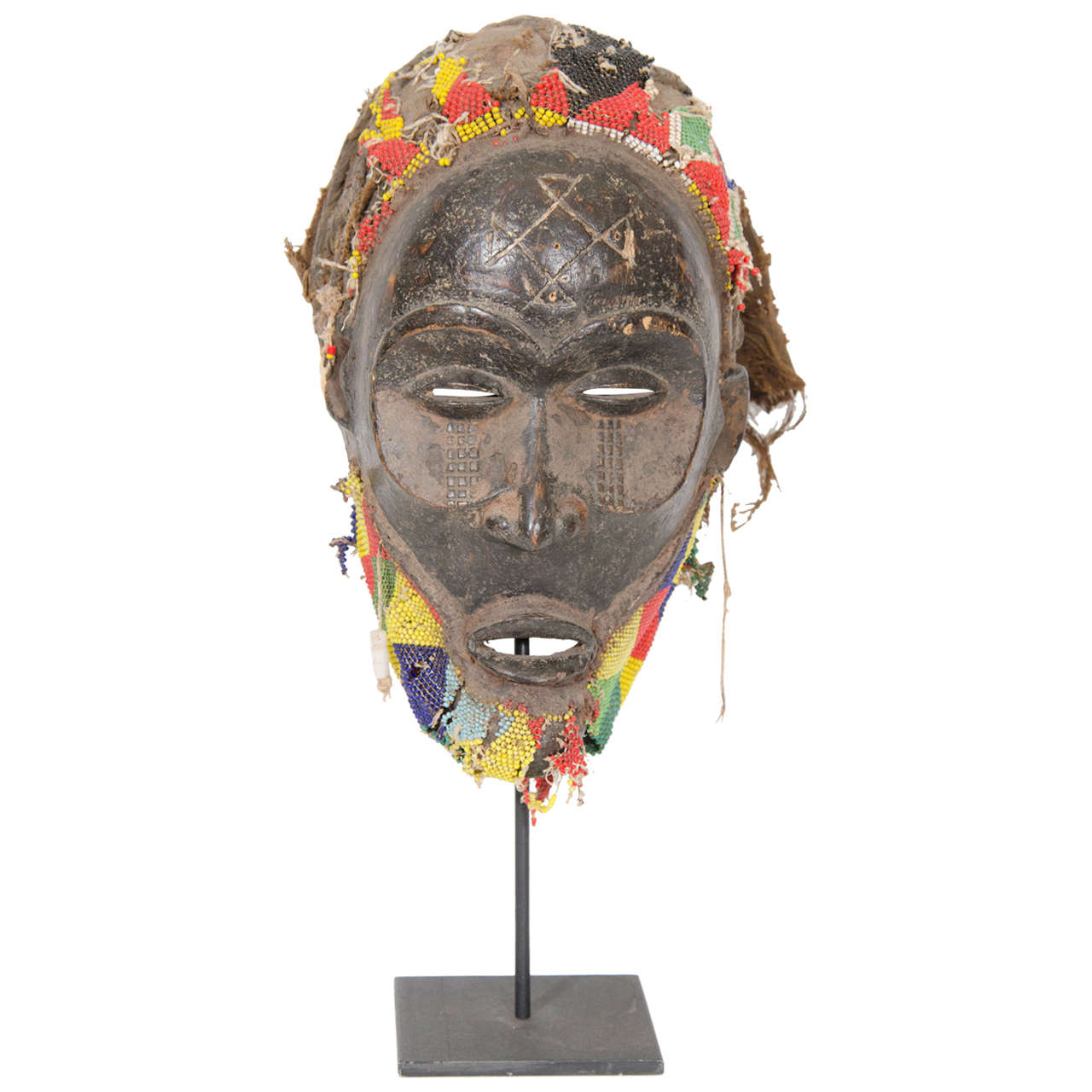 Beaded Wooden Mask in the Style of Chokwe Tribal Ritual