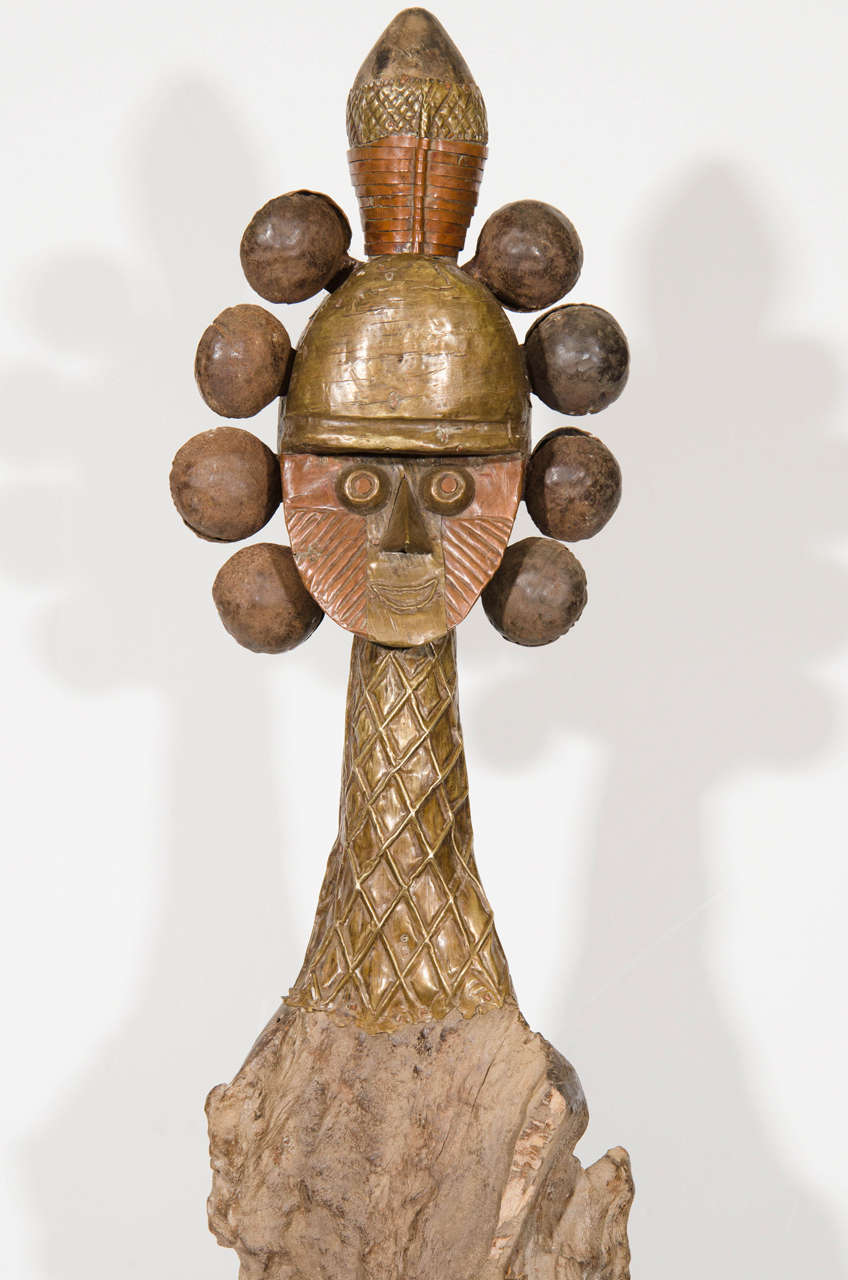 In the Style of Bakota Double-Faced Copper and Wood Reliquary Guardian Figure 3