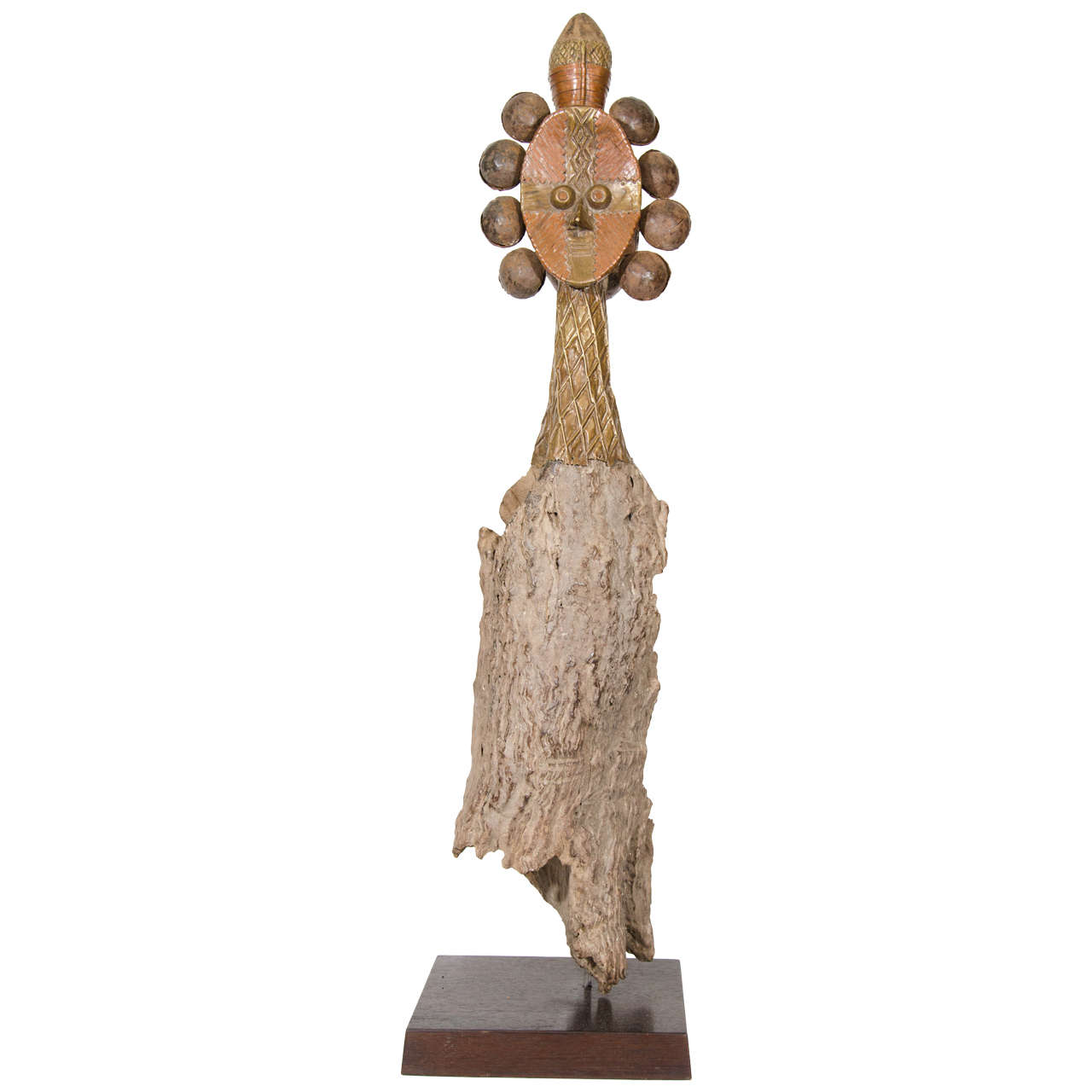 In the Style of Bakota Double-Faced Copper and Wood Reliquary Guardian Figure